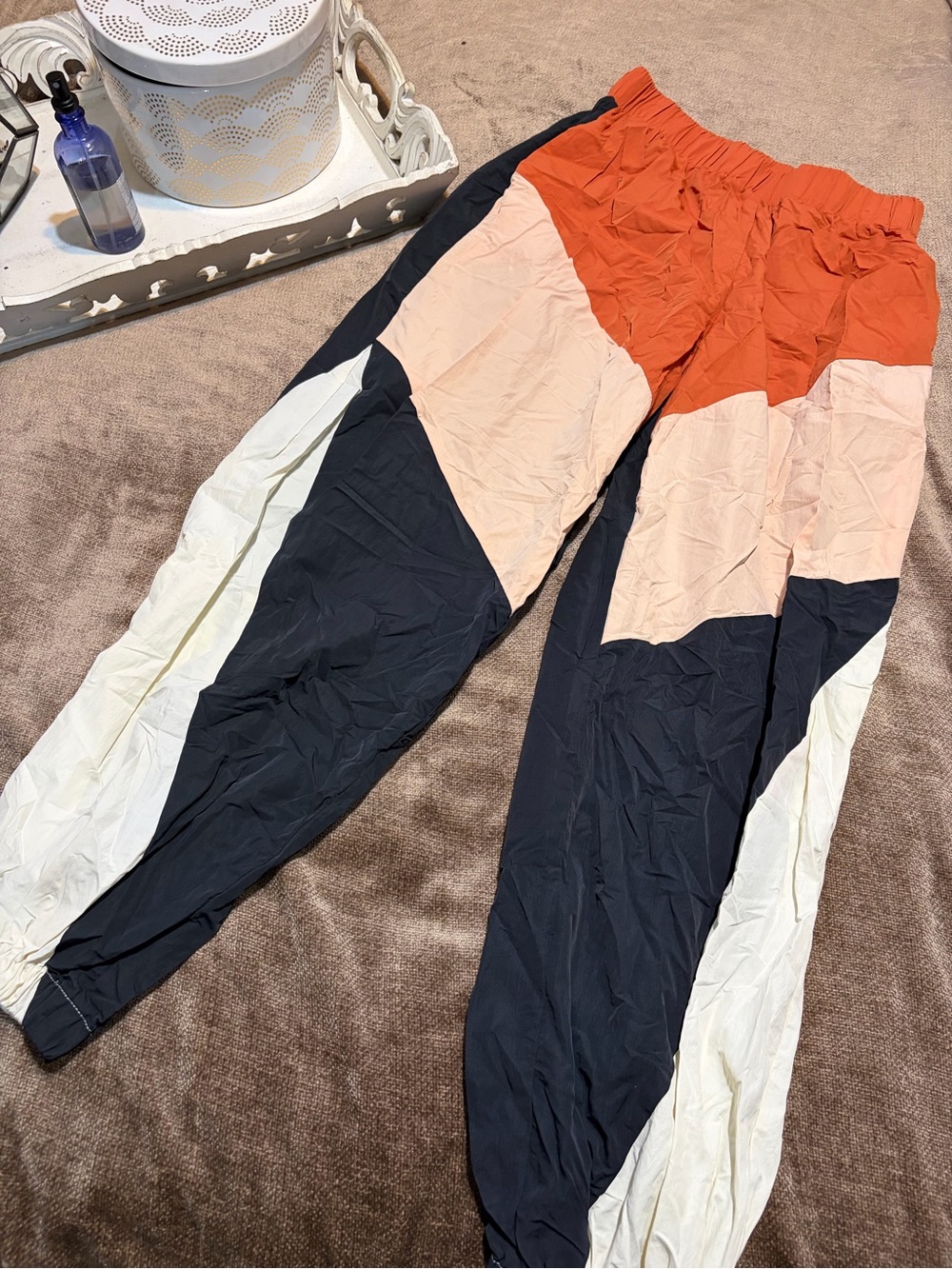 Forever 21 Colorblock Women’s Windbreaker Joggers - Orange, Navy & Cream, Size S